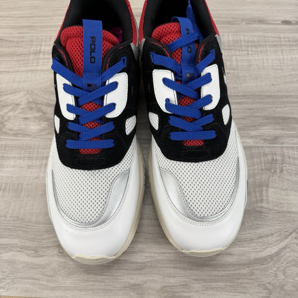 Polo Ralph Lauren Mesh Polo JGR PP-SK-ATH Sneakers Men's Size 14 White Blue - Picture 5 of 8